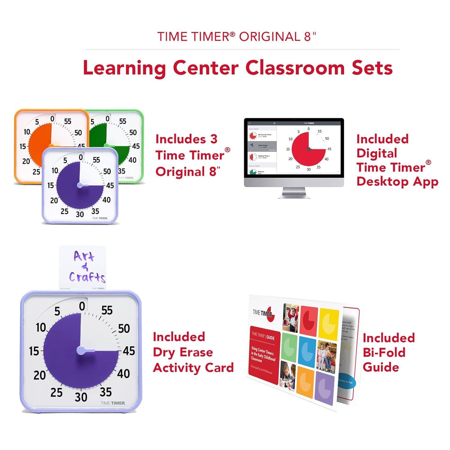 image:imageTime Timer 8 Inch Learning Center Classroom Set 60 Minute Visual Timer for Kids with Dry Erase Activity Cards for Kids Classroom Learning Centers and Teachers Desk Clock Secondary 3PackSecondary