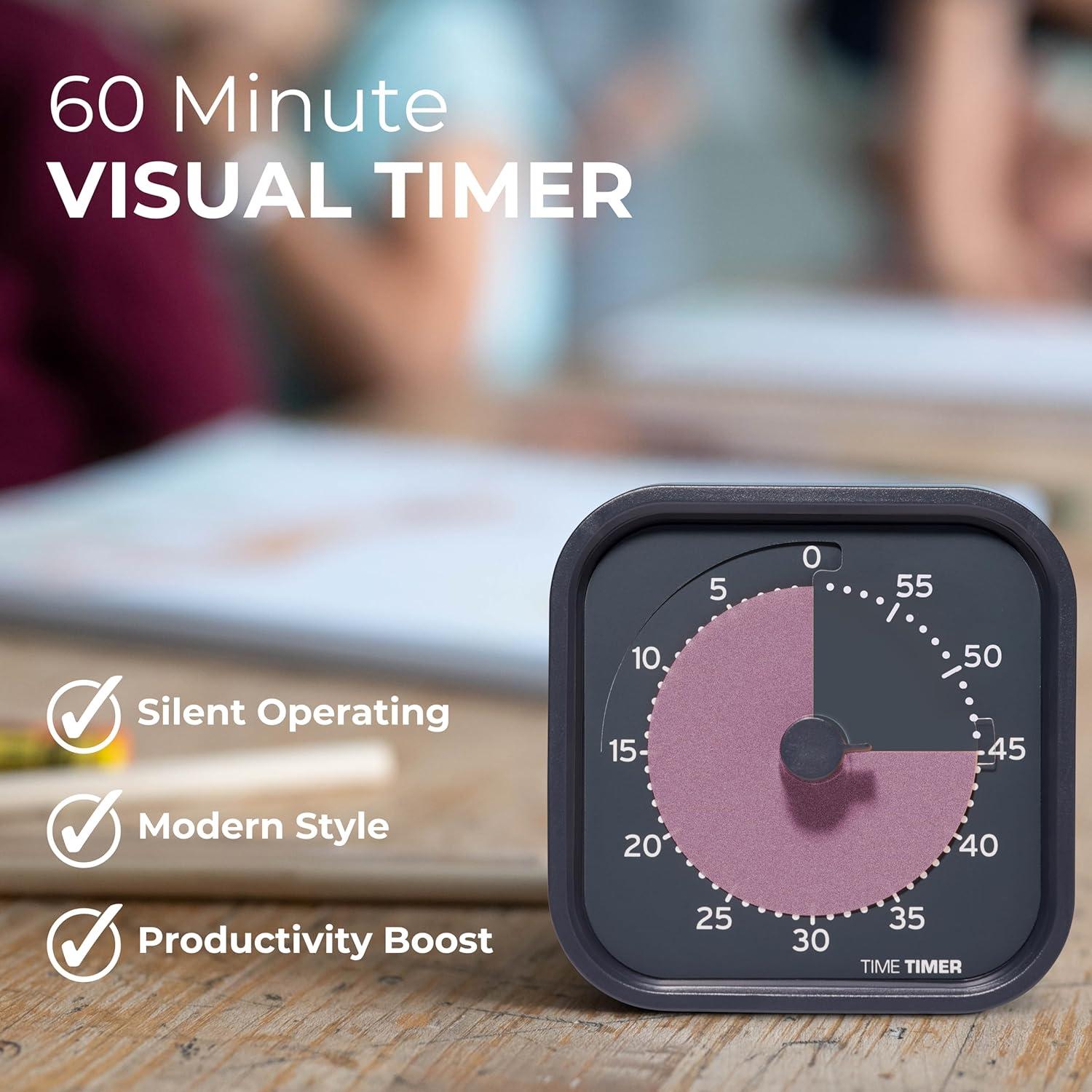 image:imageTime Timer MOD Home Edition Individual Sized 60 Minute Visual Countdown Timer for ADHD Adults Students and Pomodoro with Silent Operation Metallic MidnightStorm